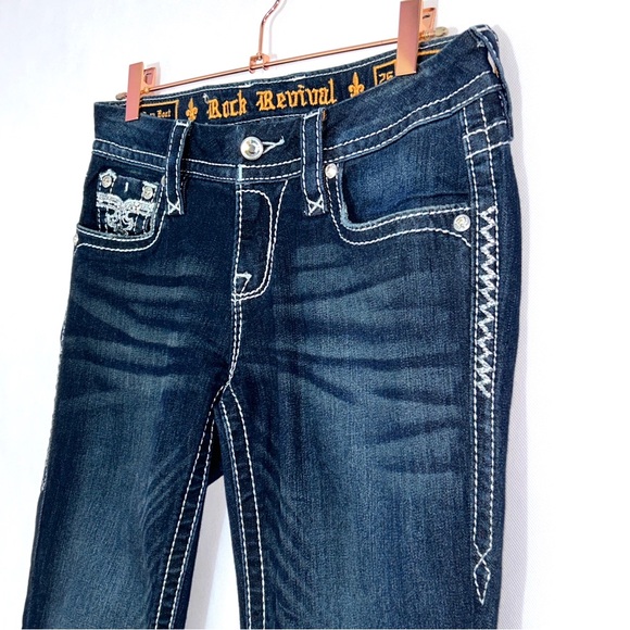 Rock Revival 26 Western Embroidered Betty Dark Wash Easy Bootcut Jeans - Picture 5 of 16